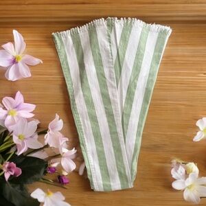 Sage Green & White Pin Stripe Super Flare Boho Bell Bottom Jeans XS